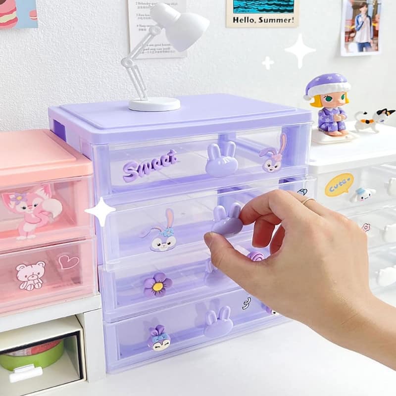 3 Drawer Storage Organizer Purple Plastic