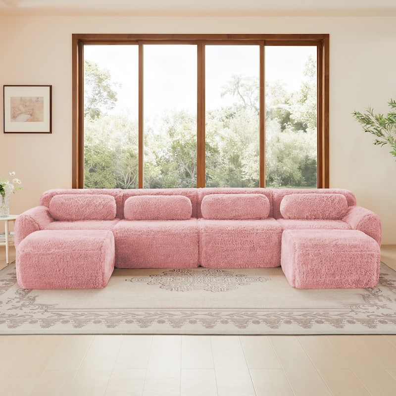 Cloud Sectional Couch with 2 Ottomans & Pillows, Boneless Couches for Living Room, U Shaped Sectional Sofa Deep Seat Comfy Couch
