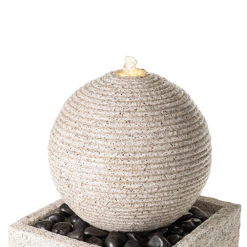 Glitzhome Modern Geometric Oversized Pedestal Sphere Polyresin Outdoor Floor Fountain with Pebbles