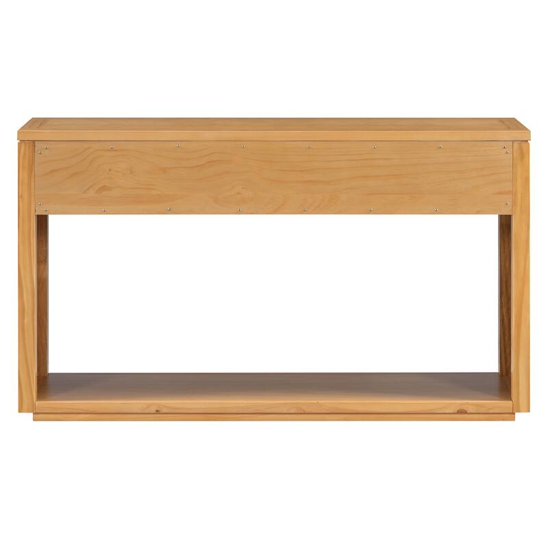 Rustic Wooden Console Table with Drawers and Shelf