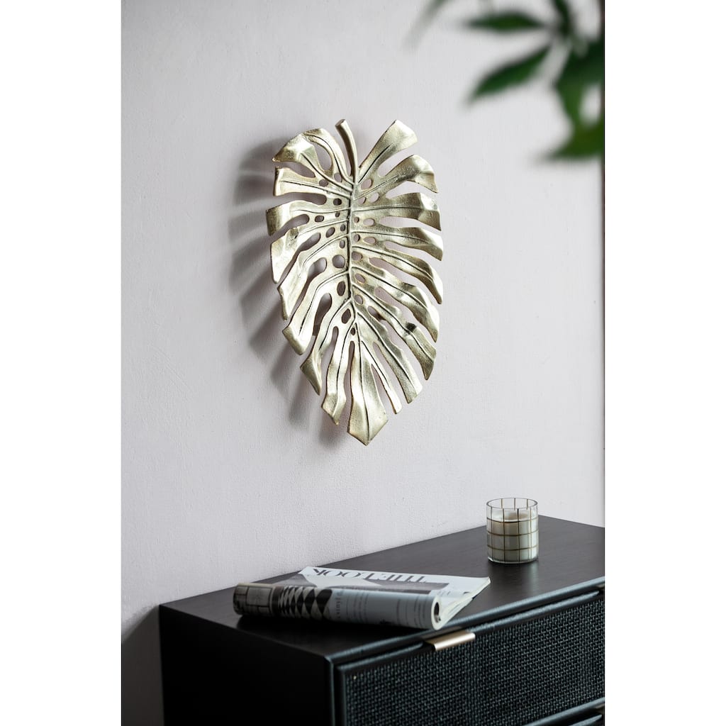 Modern Multi-functional Monstera Leaf Wall Decor with Bright Gold Finish, for Various Interior Styles and Themes