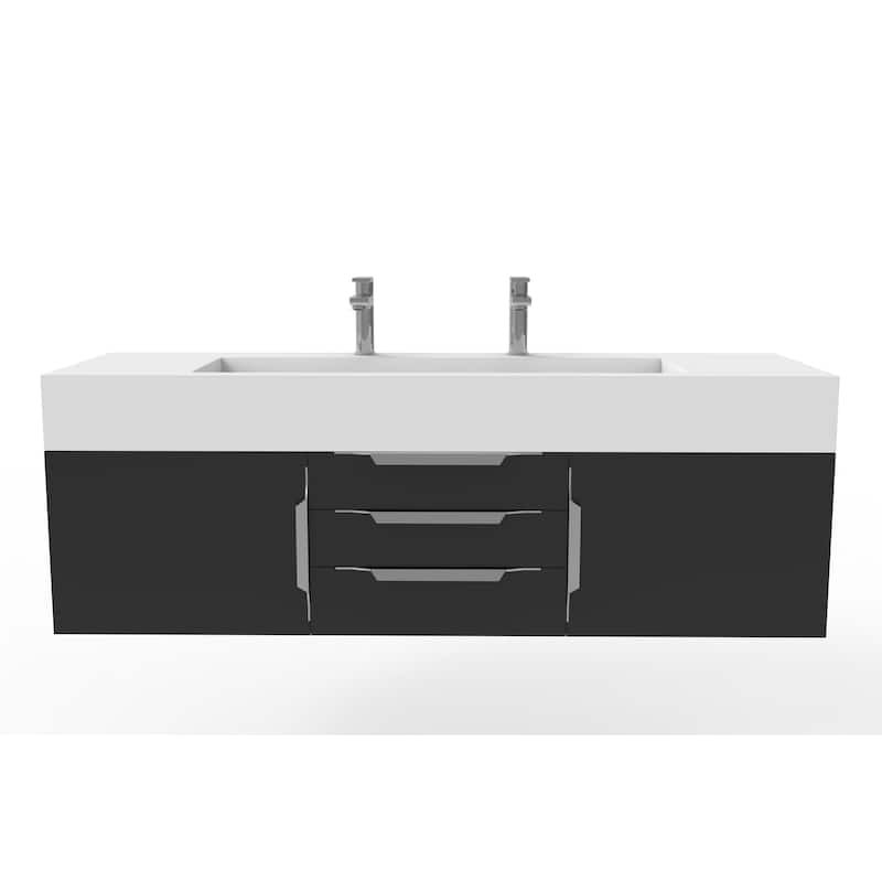 Nile 60" Wall Mounted Bathroom Vanity Set w/ White Top