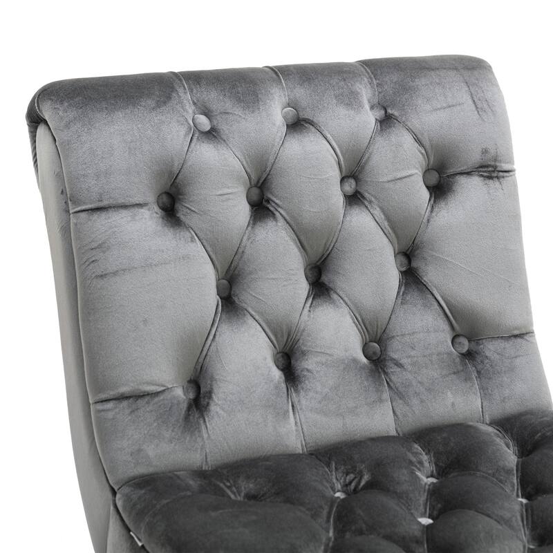 Silver Modern 22.83" Upholstered Buttons Tufted Accent Chair with Wooden Legs for Living Room