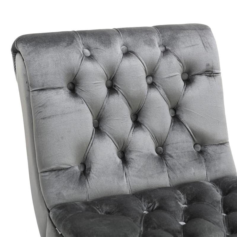 Velvet Button Tufted Upholstered Leisure Chair with Black Wooden Legs