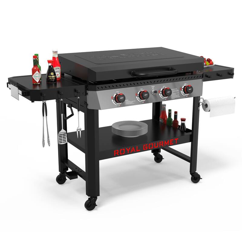 Royal Gourmet 34-Inch 4-Burner Propane Gas Griddle with Hood , Black