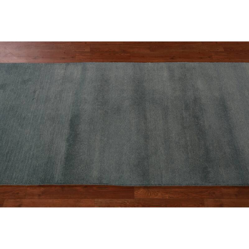Hand Knotted Oriental 100% Wool Carpet Modern Solid Navy Blue & Blues Gabbeh Runner Rug - 9' 11'' X 2' 11''