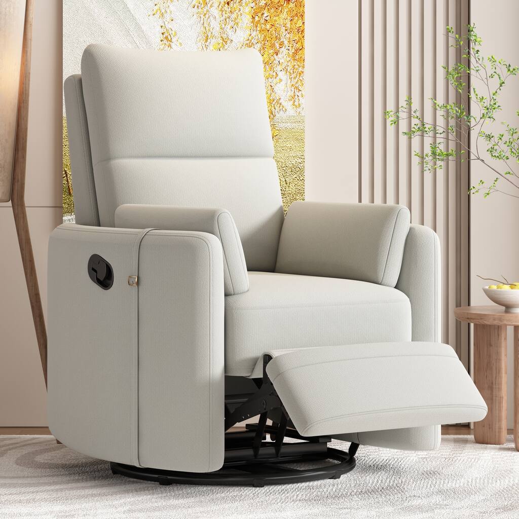 Beige Manual Rocker Recliner Chair with 360° Swivel and Adjustable Backrest, Perfect with Two Removable Pillows
