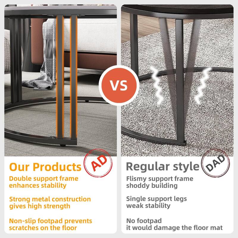 2X Round Nested Coffee Table Sintered Stone Top Metal Tables - 27”x16”