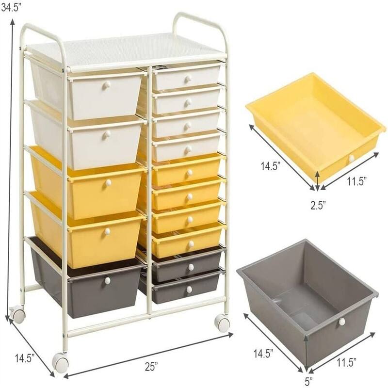 15 Drawer Storage Drawer Cart - 14.5"D x 25"W x 34.5"H