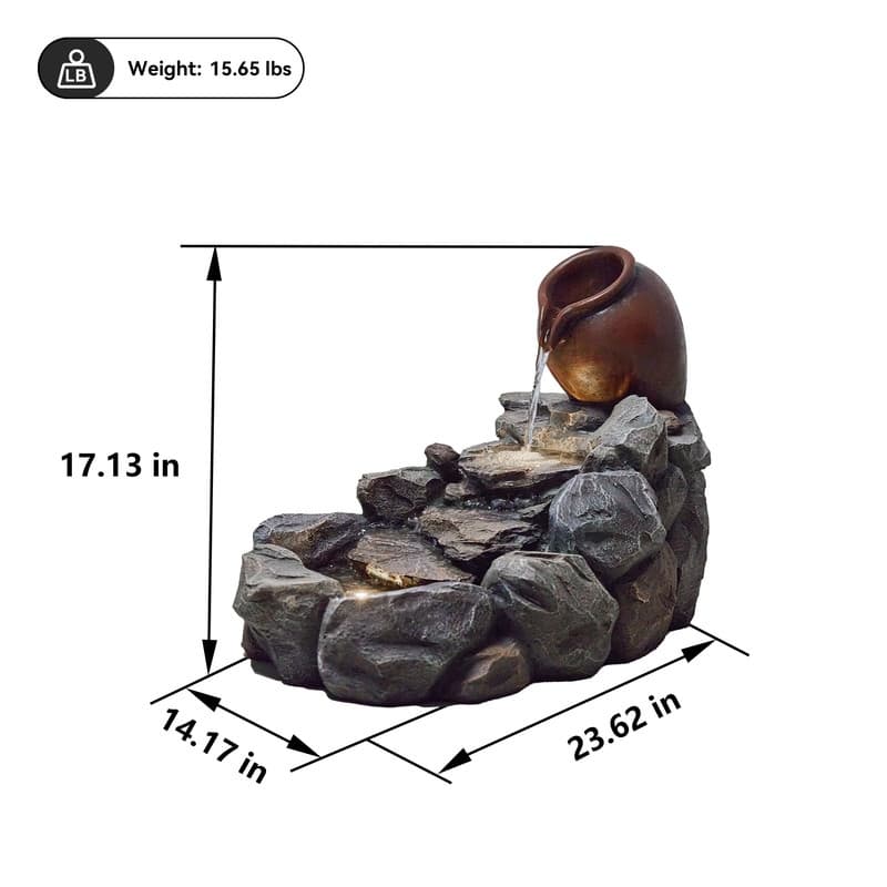 Outdoor Tiering Rocky River Stream Water Fountain Weather Resistant with LED Lights