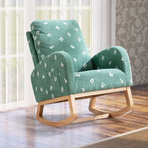 Nursery Rocking Chair Upholstered Glider Rocker Rocking Accent Chair Padded Seat with High Backrest Armchair
