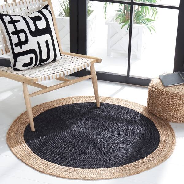 slide 2 of 127, SAFAVIEH Handmade Natural Fiber Charlyne Bordered Round Jute Rug 8' Round - Black/Natural - Round