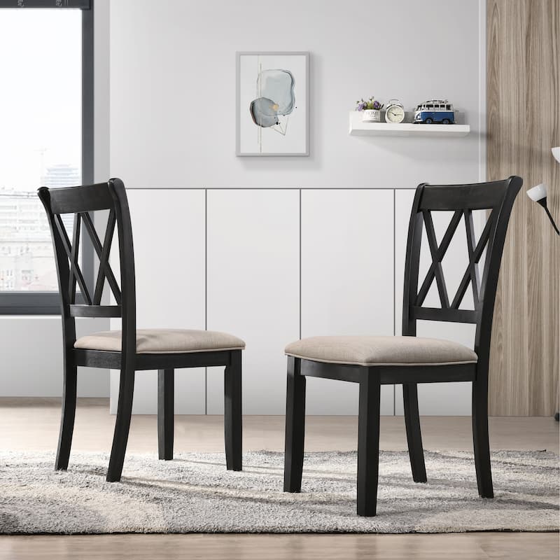 Modern Fabric Upholstered Dining Chairs with Linen Seat and Rubberwood Legs, for Dining Rooms, Set of 2, Black - Black