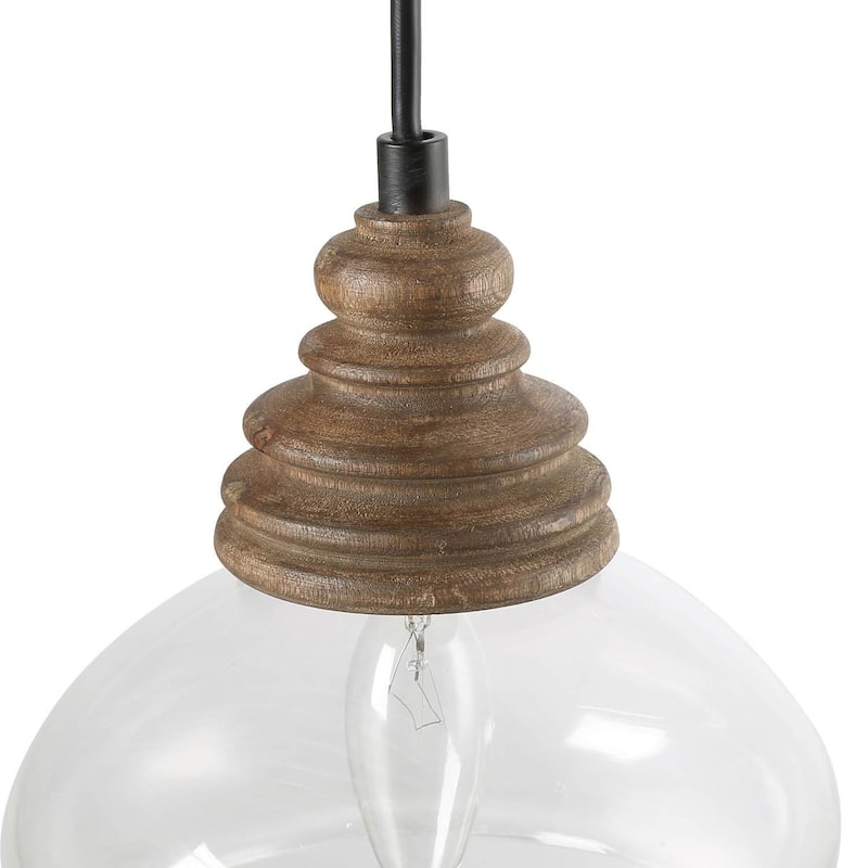 The Gray Barn Farmhouse 1-Light Wood Pendant Lights with Pumpkin Glass Shade - 7.5'' L x 7.5'' W x 7.5'' H