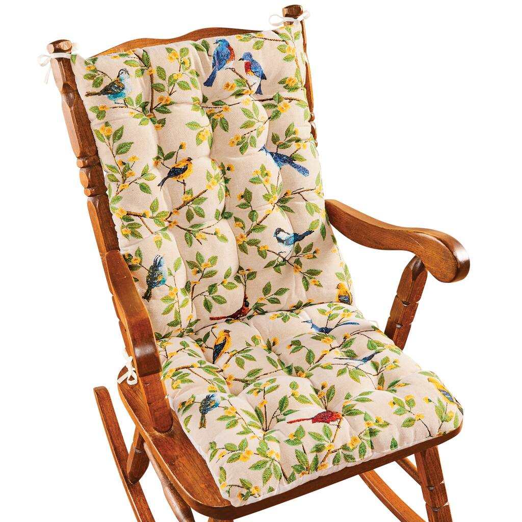Reversible Tapestry Bird Print Rocking Chair Cushions - 18.000 x 10.000 x 9.000