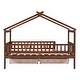 preview thumbnail 11 of 12, Walnut Twin Size Wooden House Bed with Two Drawers and Fence for Boys, Girls and Bedroom
