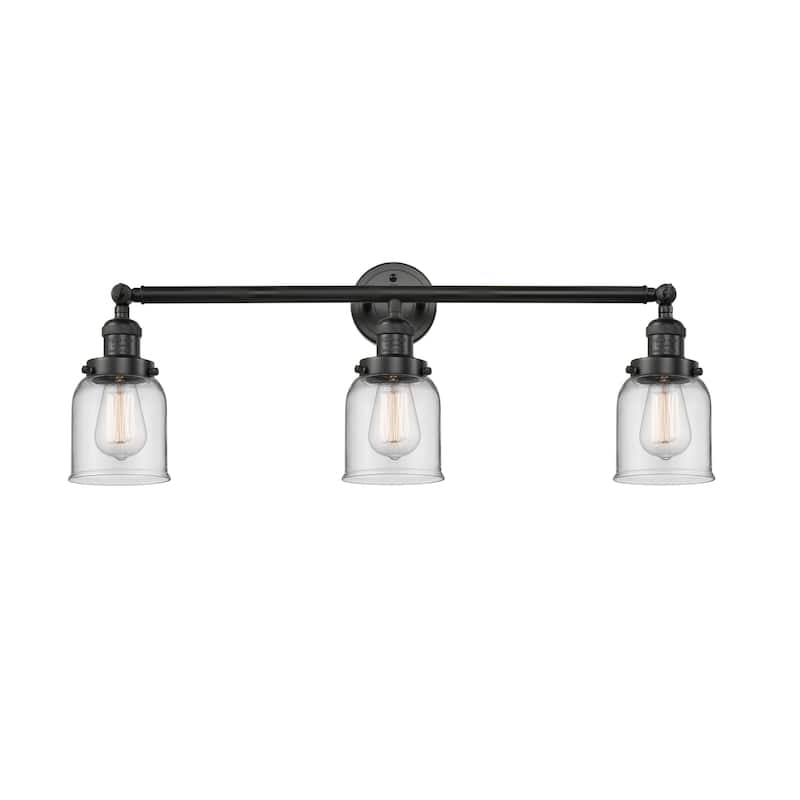 Innovations Lighting Small Bell 3 Light 30" Wide Bathroom Vanity Light - Matte Black / Clear