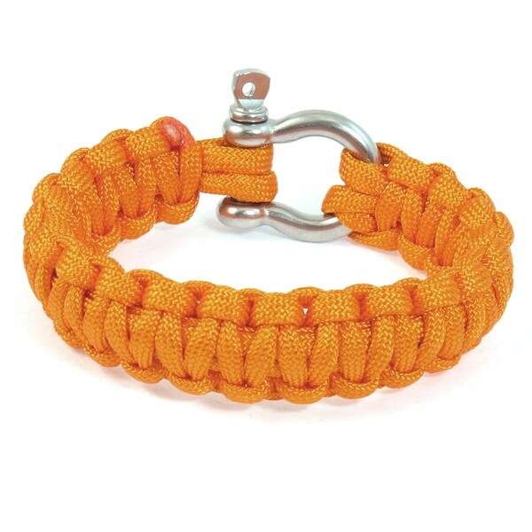 Unique Bargains Unique Bargains Outdoor Sports Stainless Steel Shackle Cobra Weave Orange Survival Bracelet