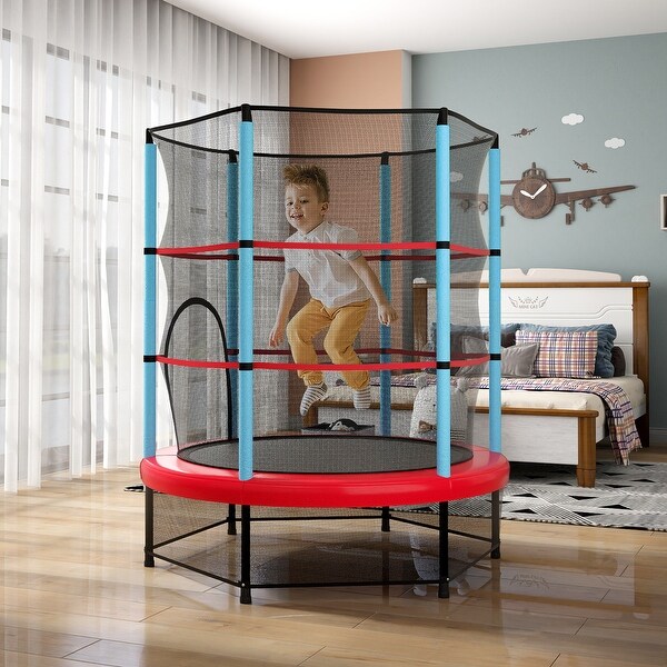 Gymax 55'' Mini Trampoline for Kids w/ Safety Enclosure Net