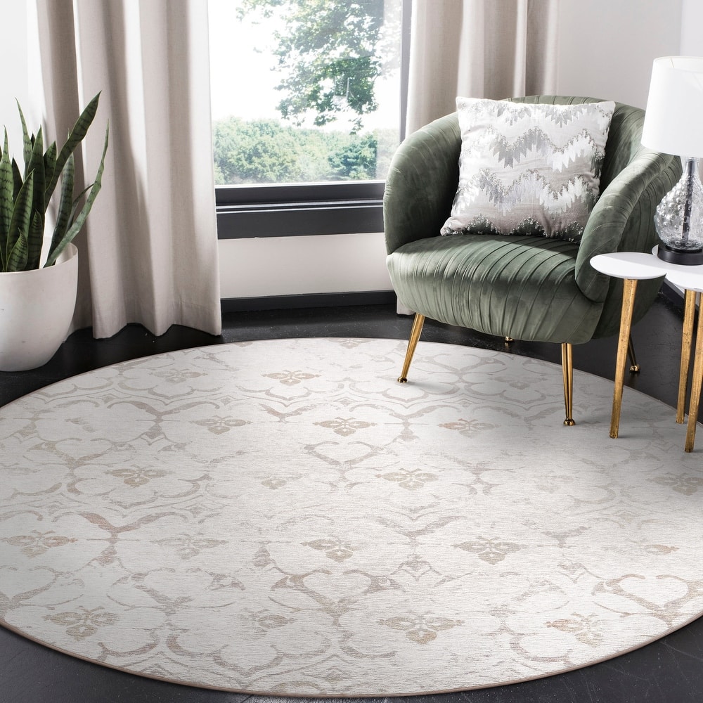 My Magic Carpet Machine Washable Area Rug Leilani Damask Ivory