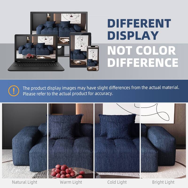 Modern Oversized Modular Sectional Sofa with 2 Chaise Lounge, 2 Armrest, 4 Pillows, Blue, No Assembly
