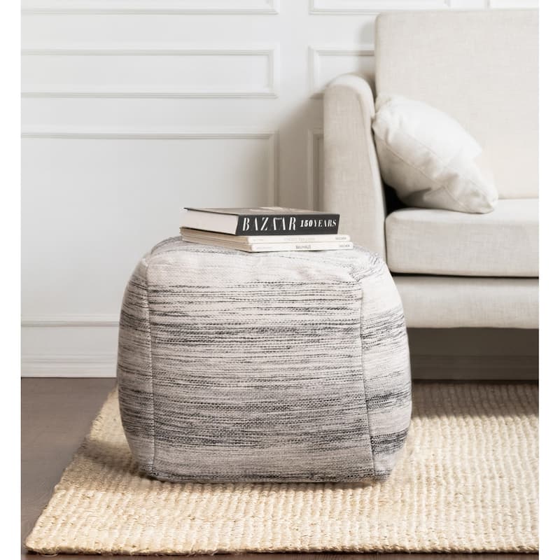 Jani Caledonia 20 x 20 x 20 Square Red & Ivory Pouf Ottoman - Handmade Footrest for Living Room, Bedroom, Nursery - Gray