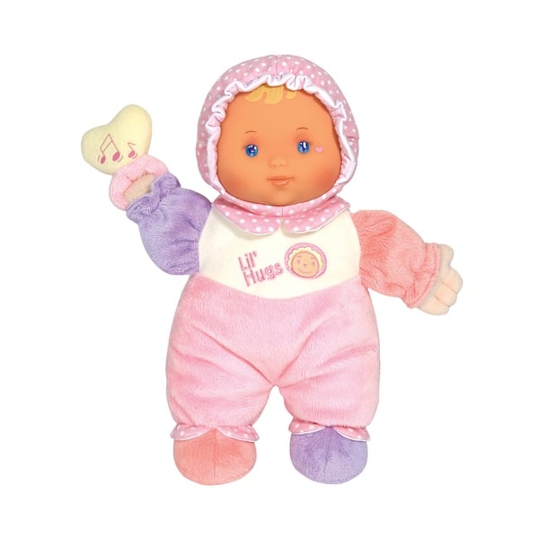 slide 1 of 1, Lil' Hugs Baby's First Soft Doll, Vinyl Face, Pastel Outfits with Rattle, 12" Caucasian