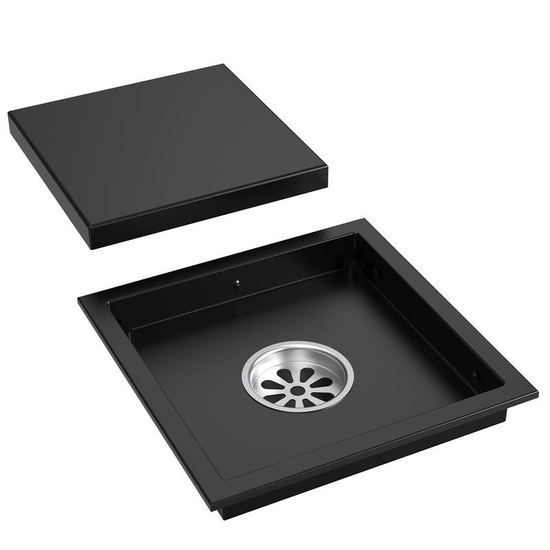 6"x6" Stainless Steel Square Shower Drain With Drain Cover - Matte Black