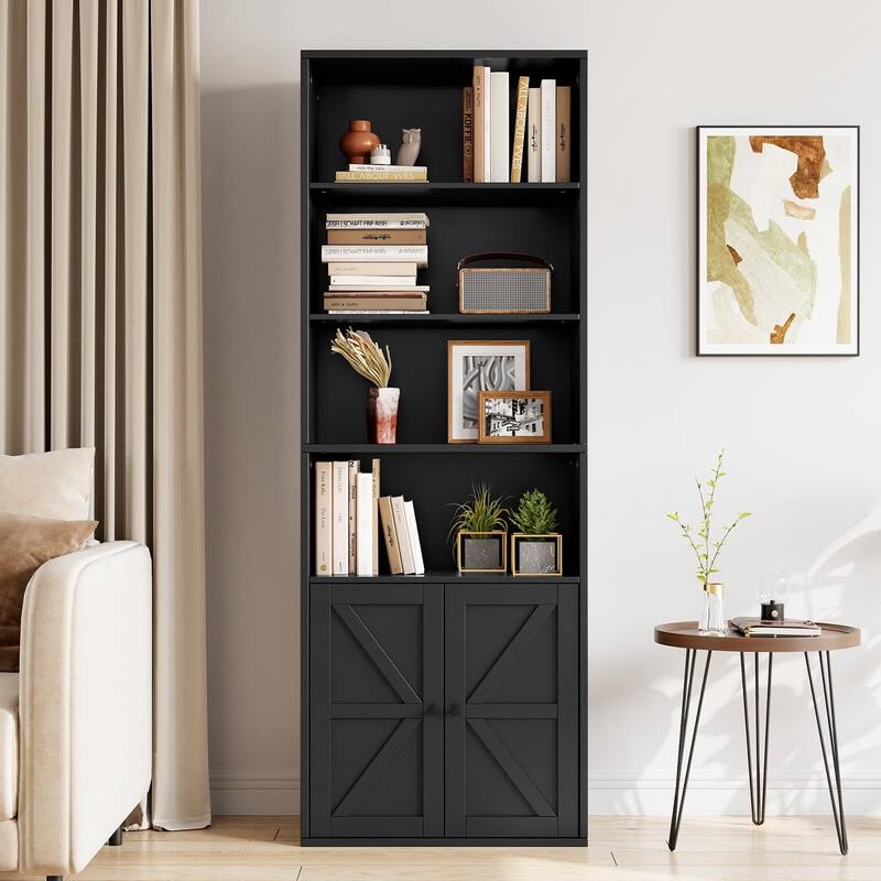 71.4" Tall Bookshelf, 4-Tier Bookcase, Book Shelf, Open Storage Shelf with Doors