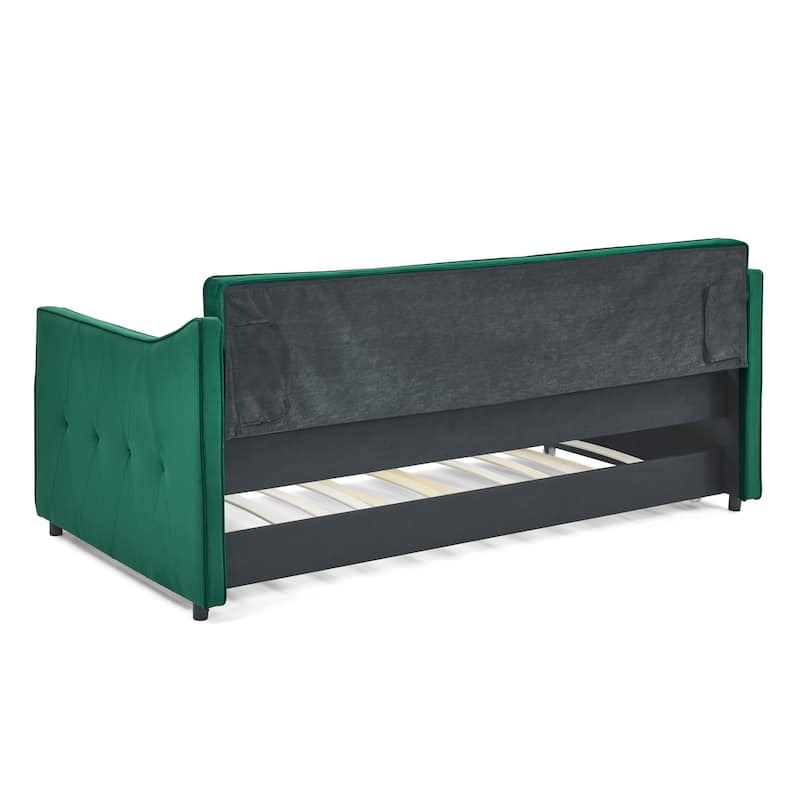 Twin Size Daybed with Twin Size Trundle Upholstered Tufted Sofa Bed