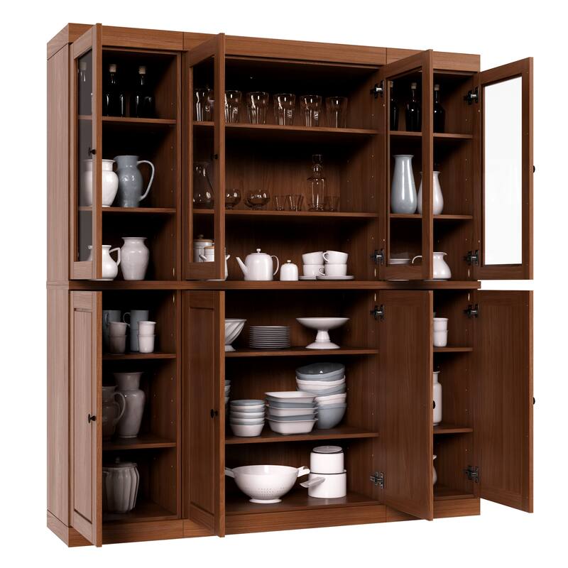 Palace Imports 100% Solid Wood Pantry China Cabinet, Raised Panel & Clear Glass Doors, Adjustable Shelves, 65" Wide, 71.5" Tall