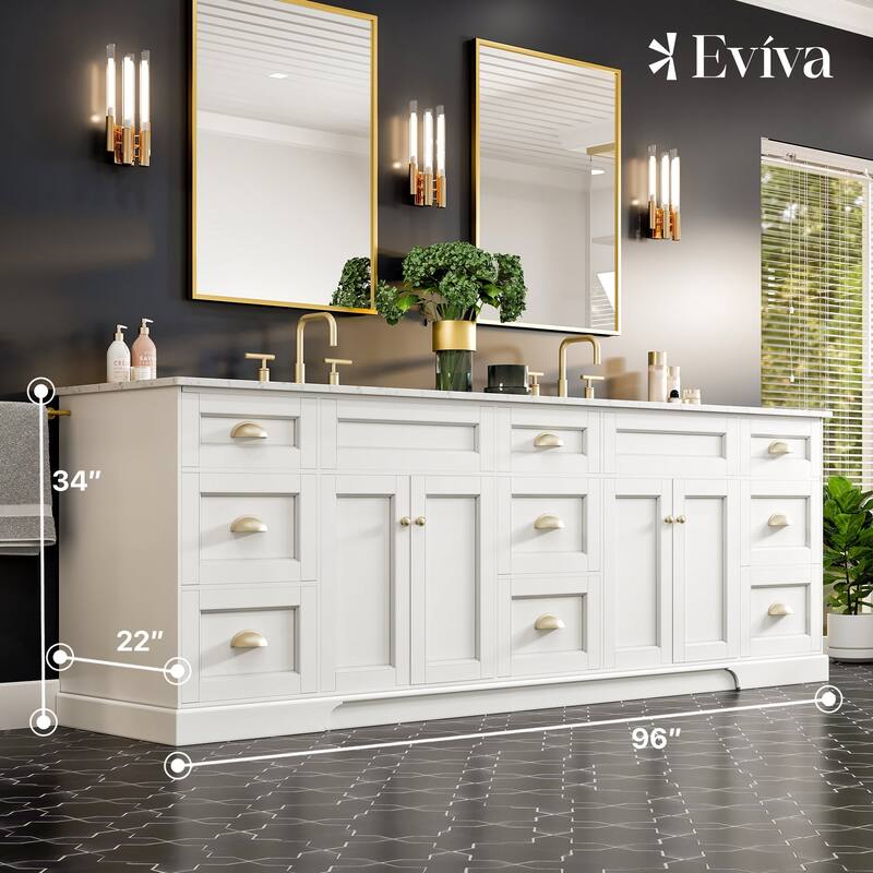 Epic 96 in. DS Bath Vanity with Carrara Quartz Top & Undermount Sinks
