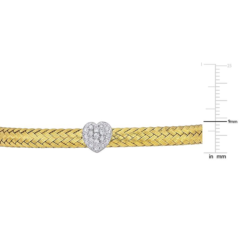 Miadora 1/2ct TGW Cubic Zirconia Heart Weave Design Bangle in Two-Tone Sterling Silver - 8 in - 8 in x 9 mm x 6.4 mm
