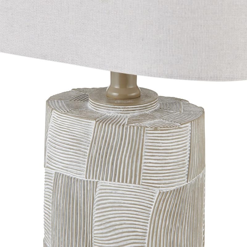 KAWOTI 17.5" Grey Bedside Table Lamp with Linen Drum Lampshade - W10" x H17.5"
