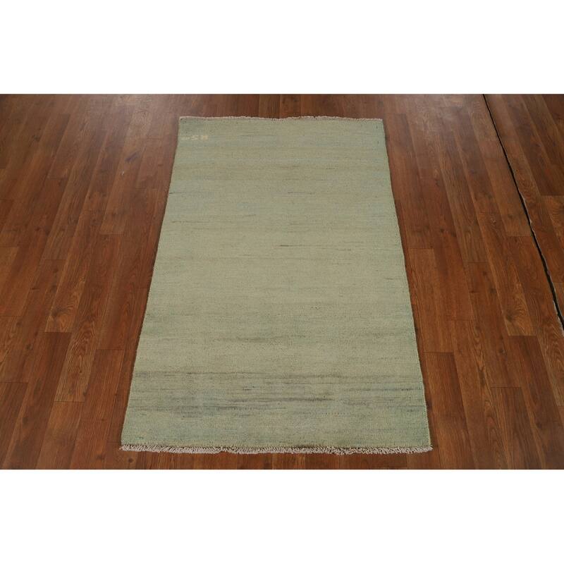 Green Gabbeh Modern Foyer Rug Handmade Wool Carpet - 2'7"x 3'11"