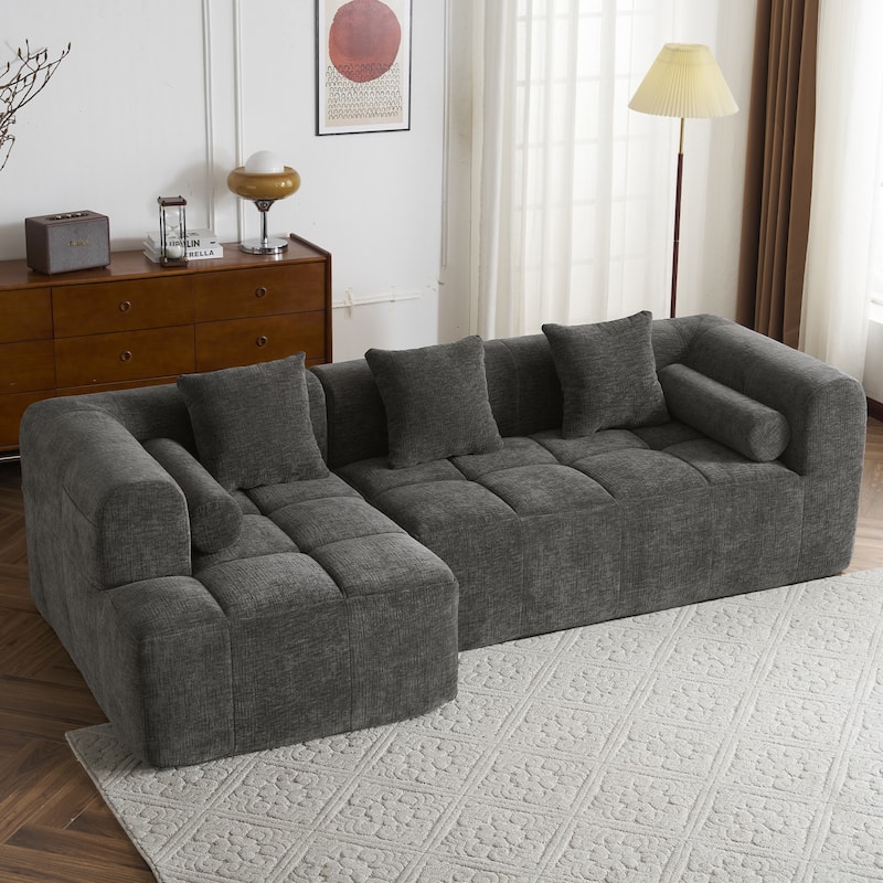 101.2" Chenille Sectional Sofa Full Compressed Sofa Modular Sofa Couch with 2 Side Pockets, Free Combined Sofa