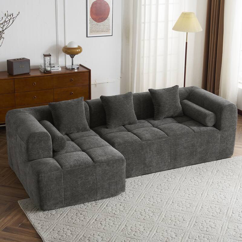 Full-Compressed Sectional Sofa with L-Shape Chaise, Modular 3 Seater Sectional Sofa, Upholstered Sofa with Side Pockets