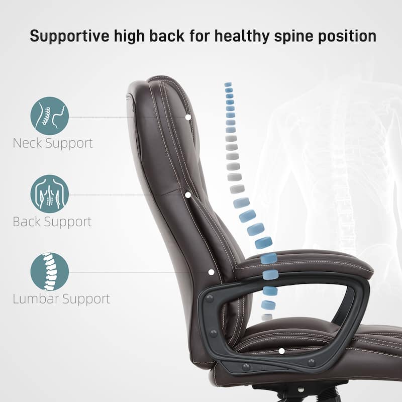 Modern PU Leather Height Adjustable Office Chair with Diamond Stitching and Thick Cushions - 25.6" W x 28.3" D x 41.3" -45.3" H