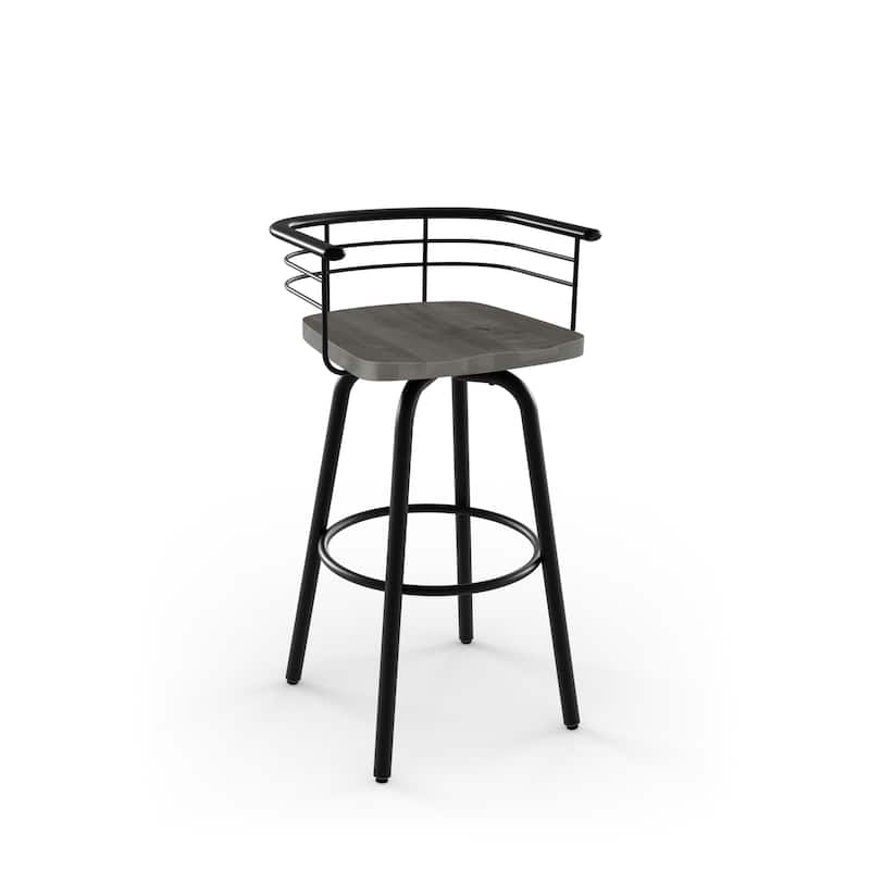 Amisco Brisk Swivel Counter Stool with Distressed Wood Seat - Light Grey Distressed Wood / Black Metal