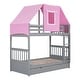 preview thumbnail 16 of 25, Twin Over Twin Solid Pine Wood House-Shaped Bunk Bed with Tent and Drawers, Convertible to 2 Beds