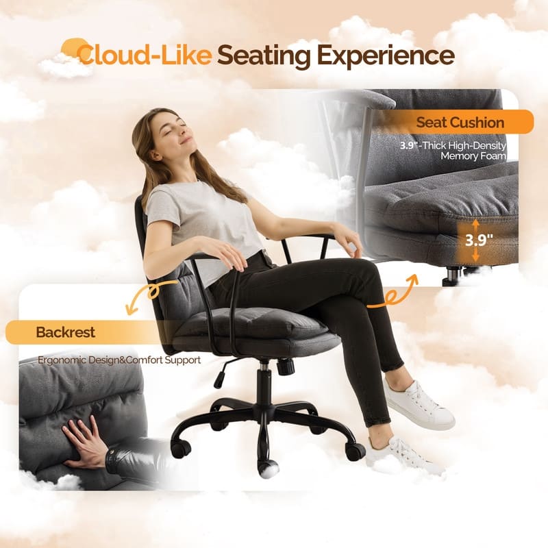 24.4 Inch Upholstered Swivel Office Chair With Leg Pegs And Wheels