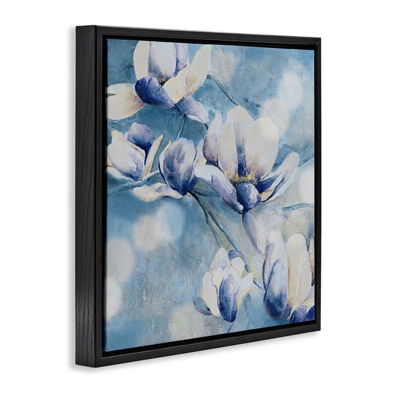 Stupell Blue Flowers & Bokeh Framed Floater Canvas Wall Art Design By Carol Robinson