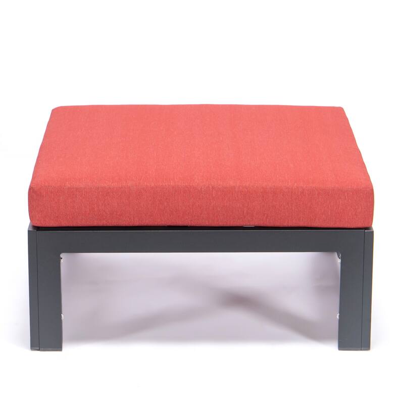 Chelsea Patio Ottoman in Black Aluminum with Cushions Set of 2 by LeisureMod