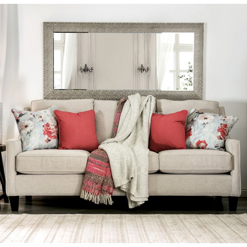 Lilu Transitional Ivory Chenille Upholstered Sloped Arms Sofa by Furniture of America