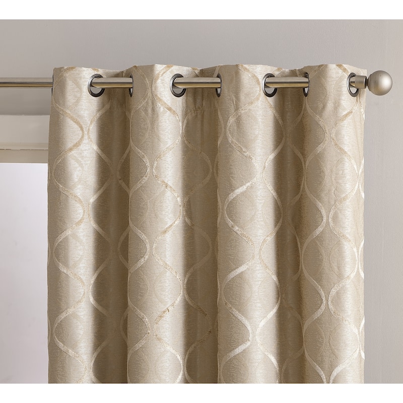 HLC.me Lattice Flocked 100% Complete Blackout Thermal Insulated Window Curtain Grommet Panels - Set of 2 - 50 W x 63 L per panel - Set of 2 - Taupe