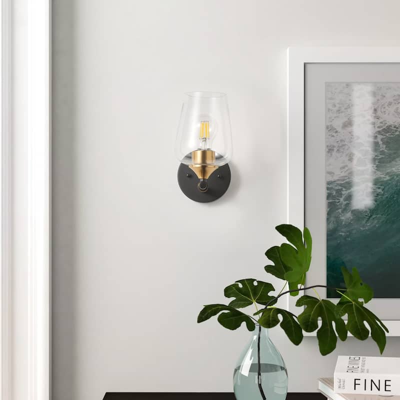 Black Bathroom Sconces Wall Lighting Fixtures with Clear Glass Shade