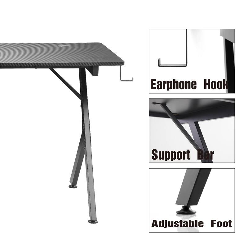 63 inch Carbon Fiber Gaming Desk with Mouse Pad Esports Style Computer Desk for Gamers, Sturdy & Large Gaming Workstation