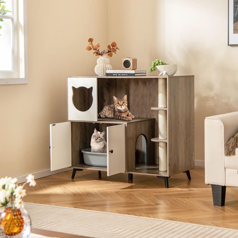 Gymax Cat Litter Box Enclosure 5-in-1 Enlarged Cat Litter Cabinet