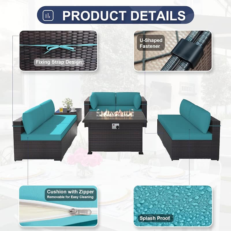 Patio Furniture Sectional Sofa Set, PE Rattan Swivel Rocking Chairs Patio Conversation Set