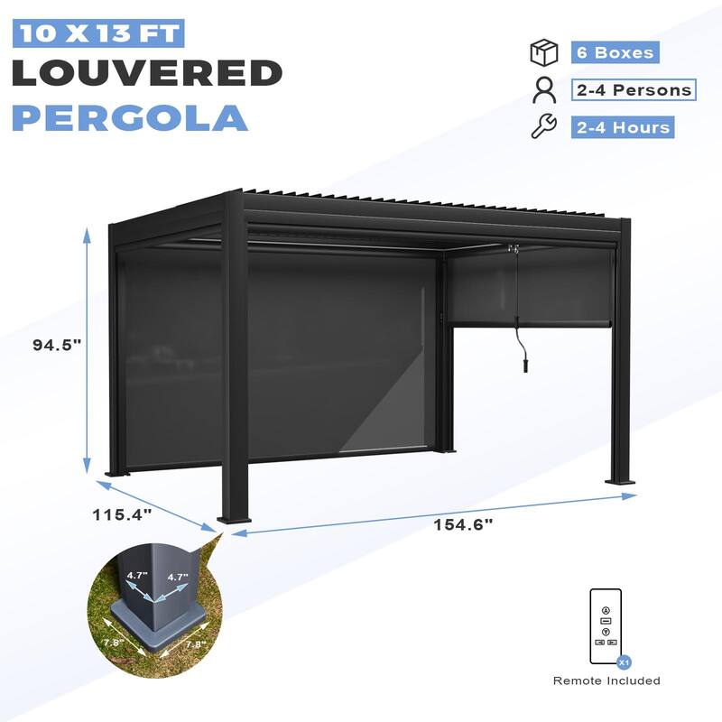 EROMMY Outdoor Louvered Pergola Gazebo with Adjustable Aluminum Rainproof Roof